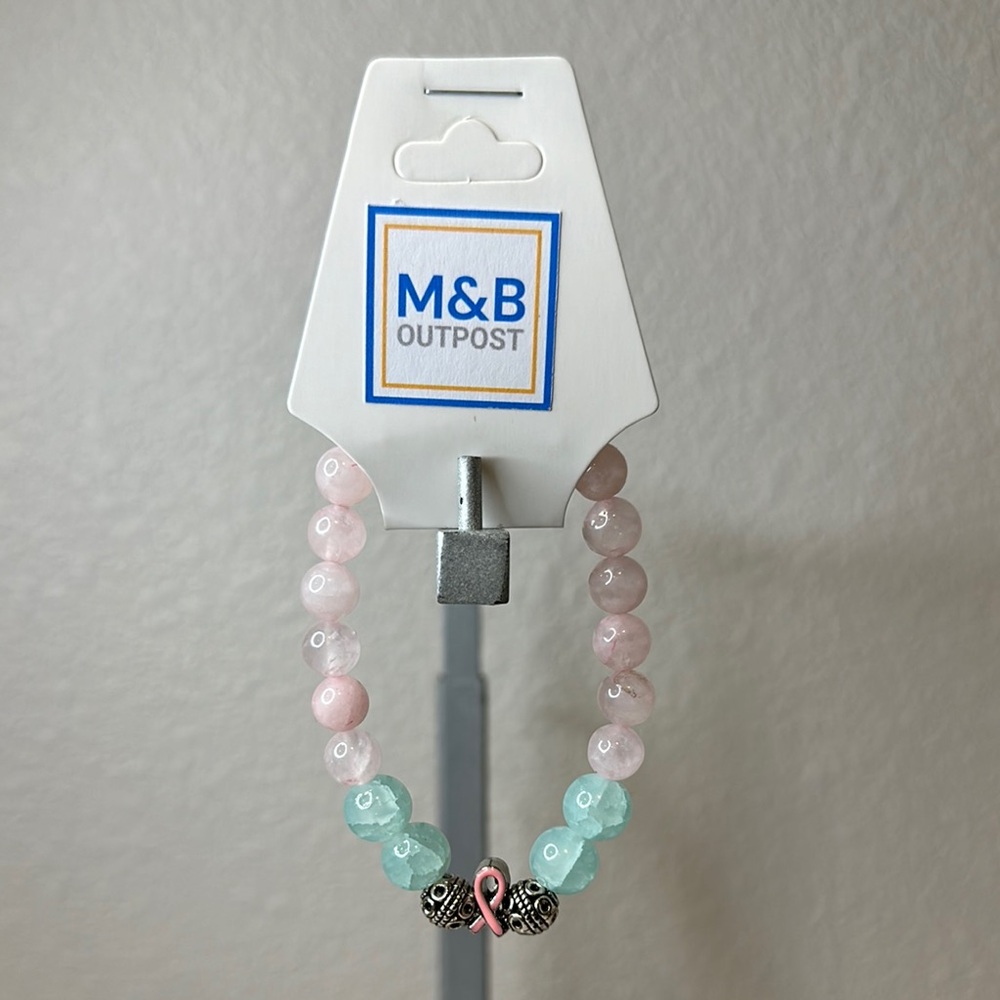 Breast Cancer Pink and Aqua Beaded Bracelet